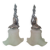 Pairs of Art Deco wall lights, antique fixtures.