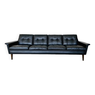 Vintage Danish Mid Century Svend Skipper Sofa In Buttoned Black Leather 1970,S