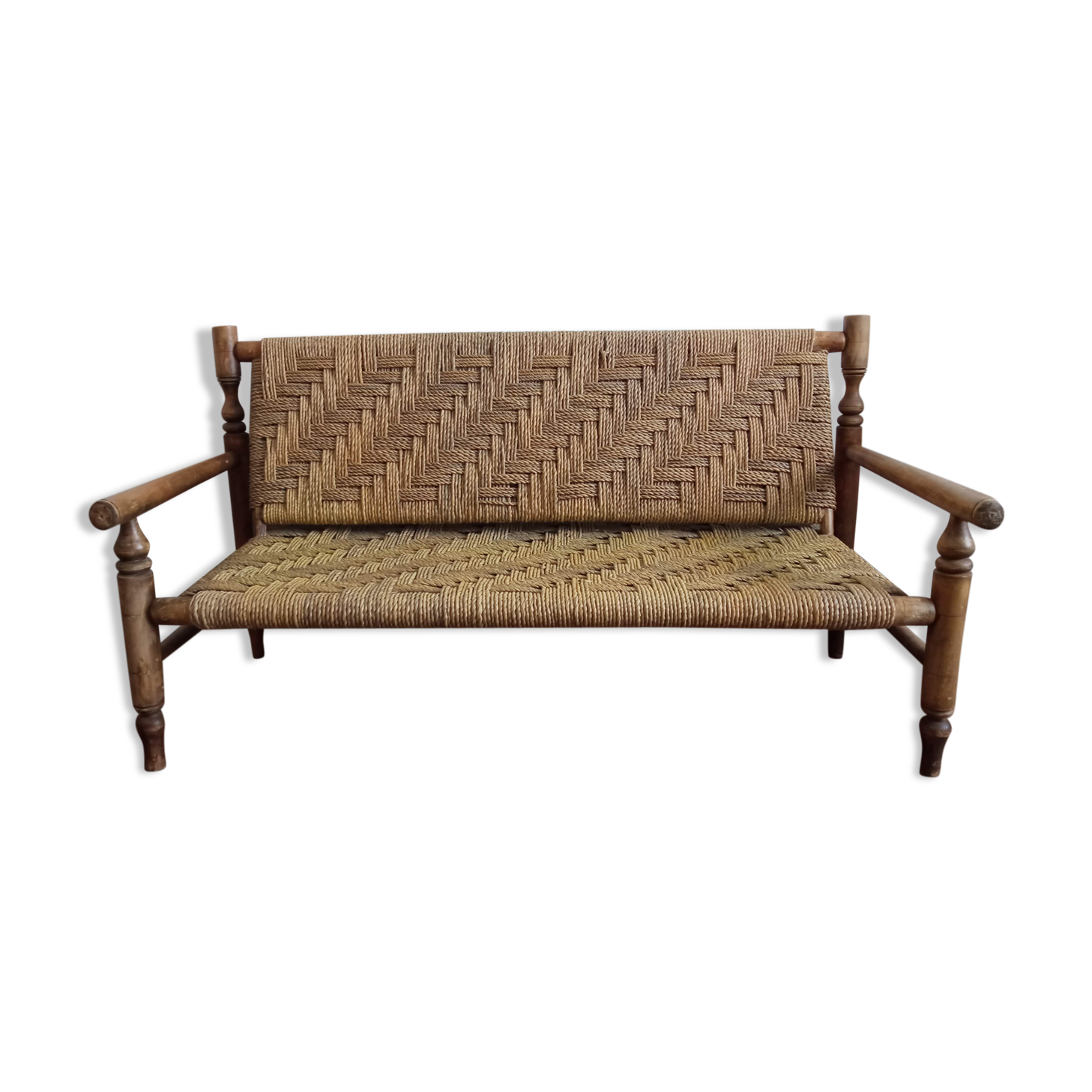 Wooden bench and rope around 1950