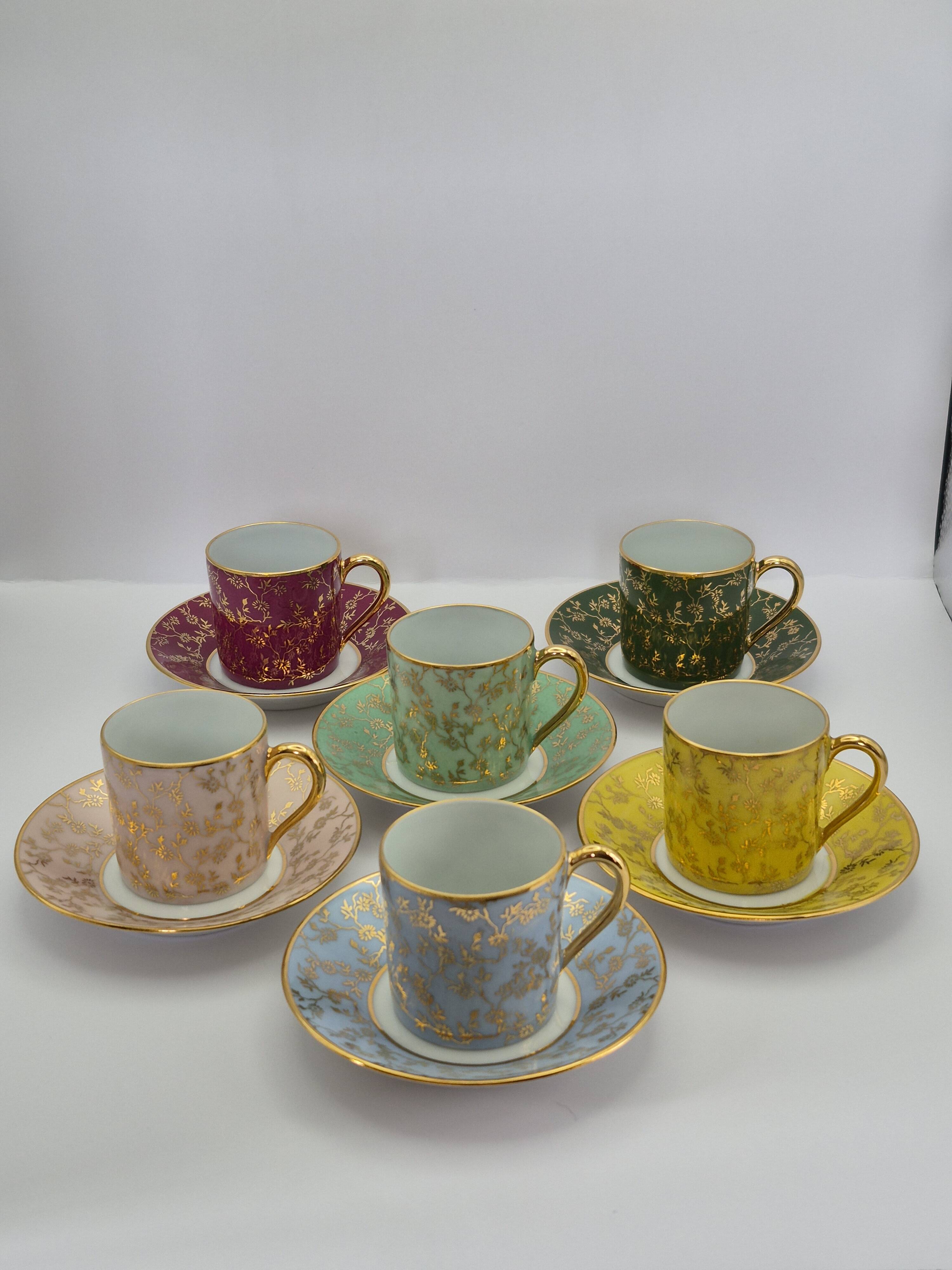 Set of 6 multicoloured moka cups in Limoges fine porcelain.