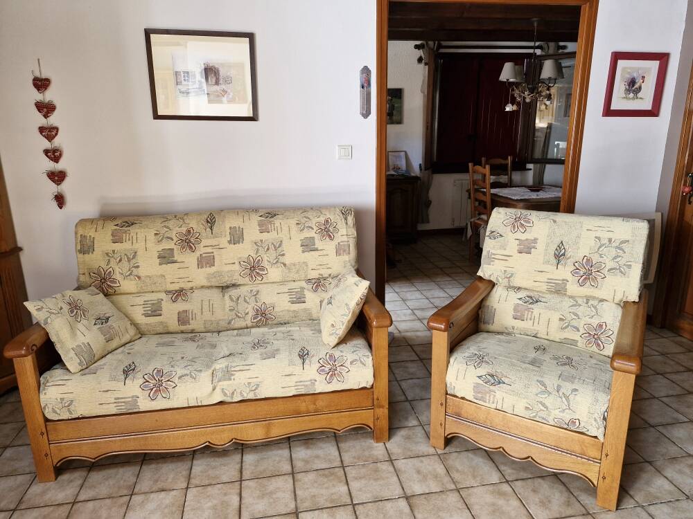 2-SEATER CHALET-STYLE SOFA AND ARMCHAIR, Jacques LELEU Collection