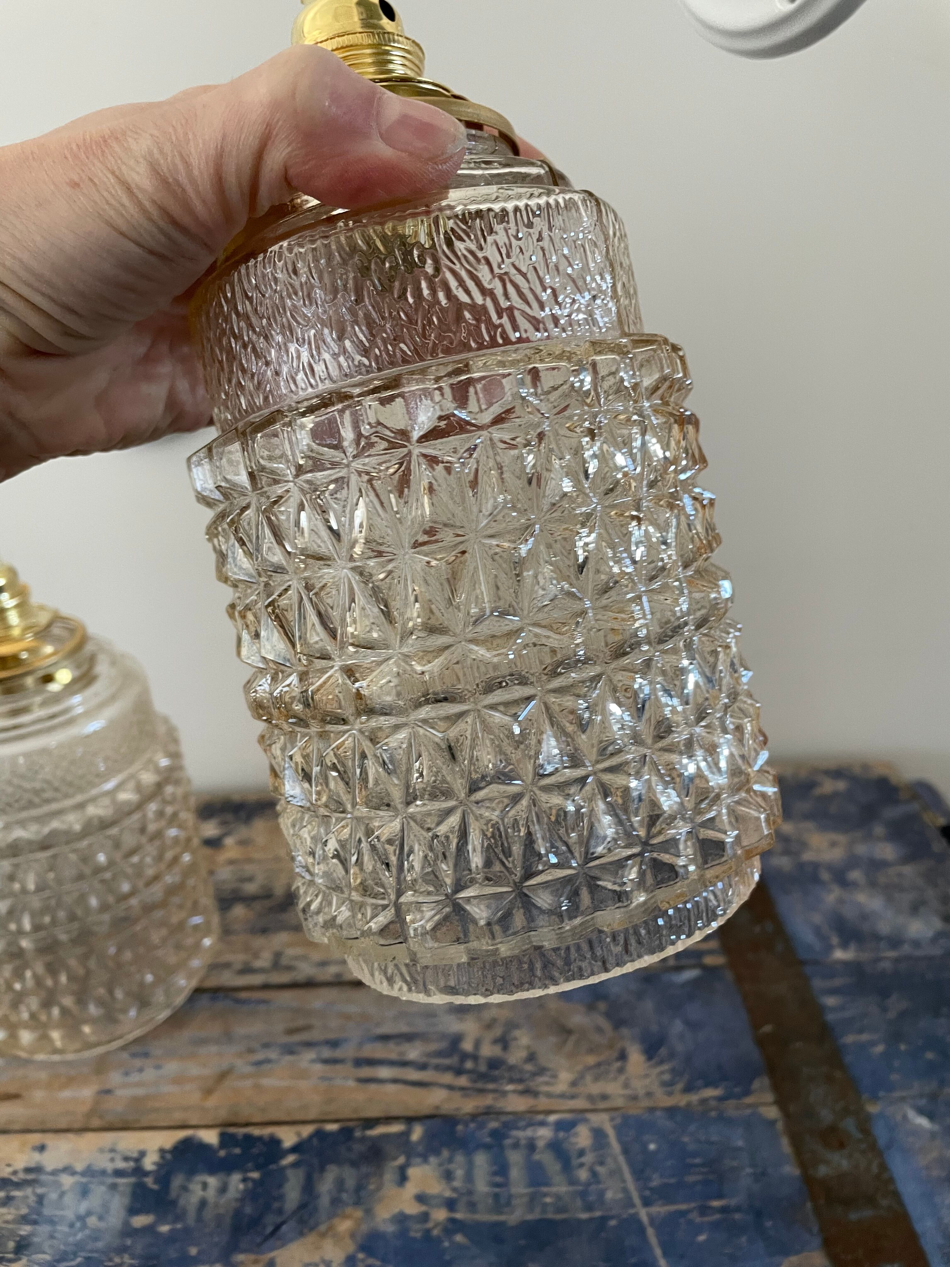 Pair of vintage electrified glass wall lamps