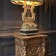 Monumental lyre lamp in oak and zinc (unique piece) 120cm in height.