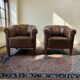 Set of 2 vintage Art Deco individual armchairs/seats in cognac leather.