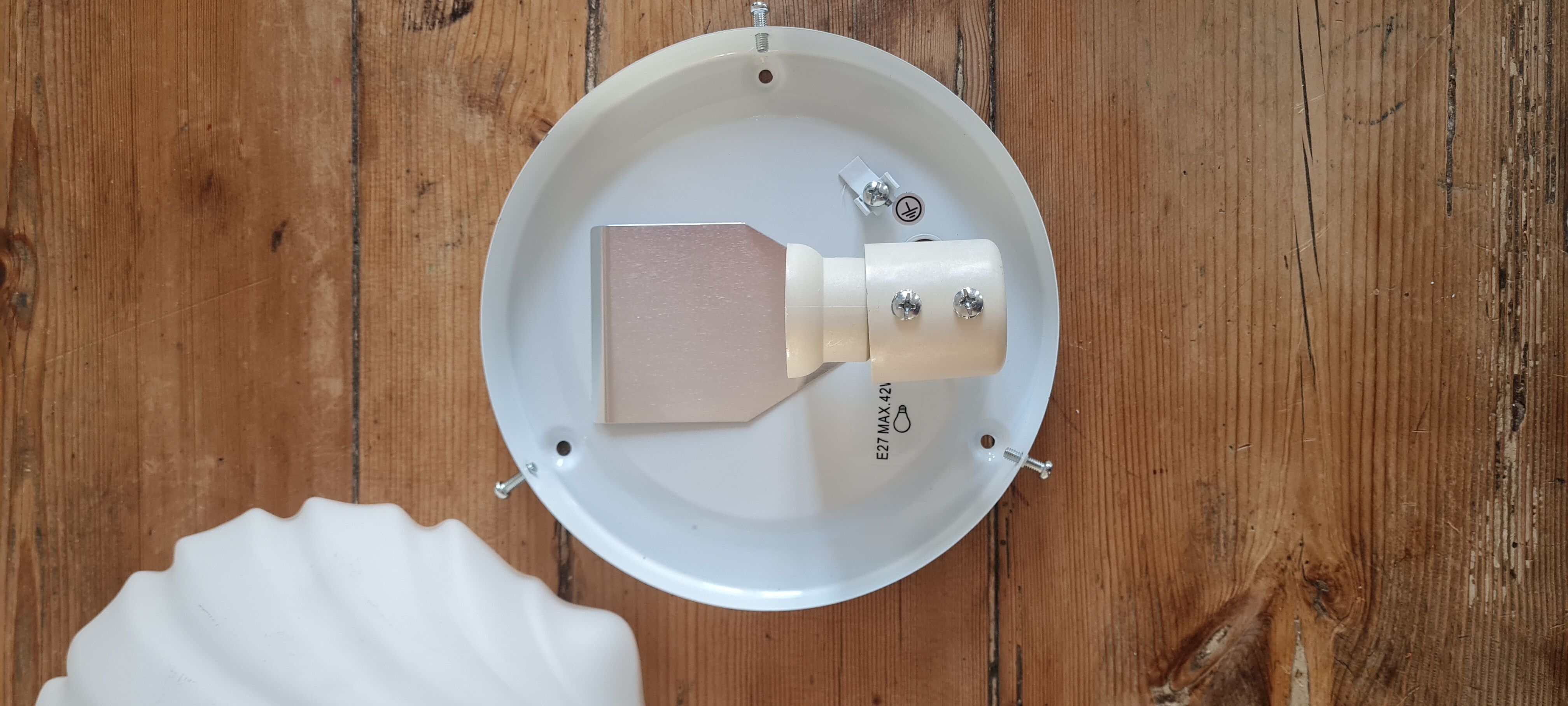 White opaline shell wall lamp