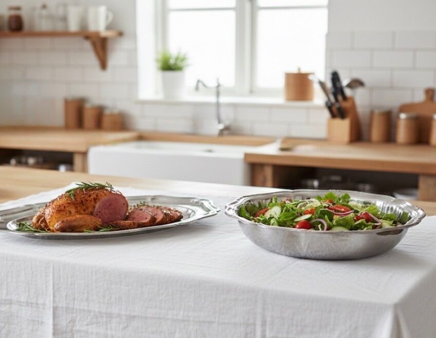 Set of stainless steel dishes - 1980s design