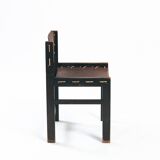 Vintage Brutalist Hide Leather and Wood with Rope Dining Chairs, Set of 2
