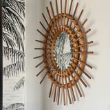 1960s rattan sun mirror.