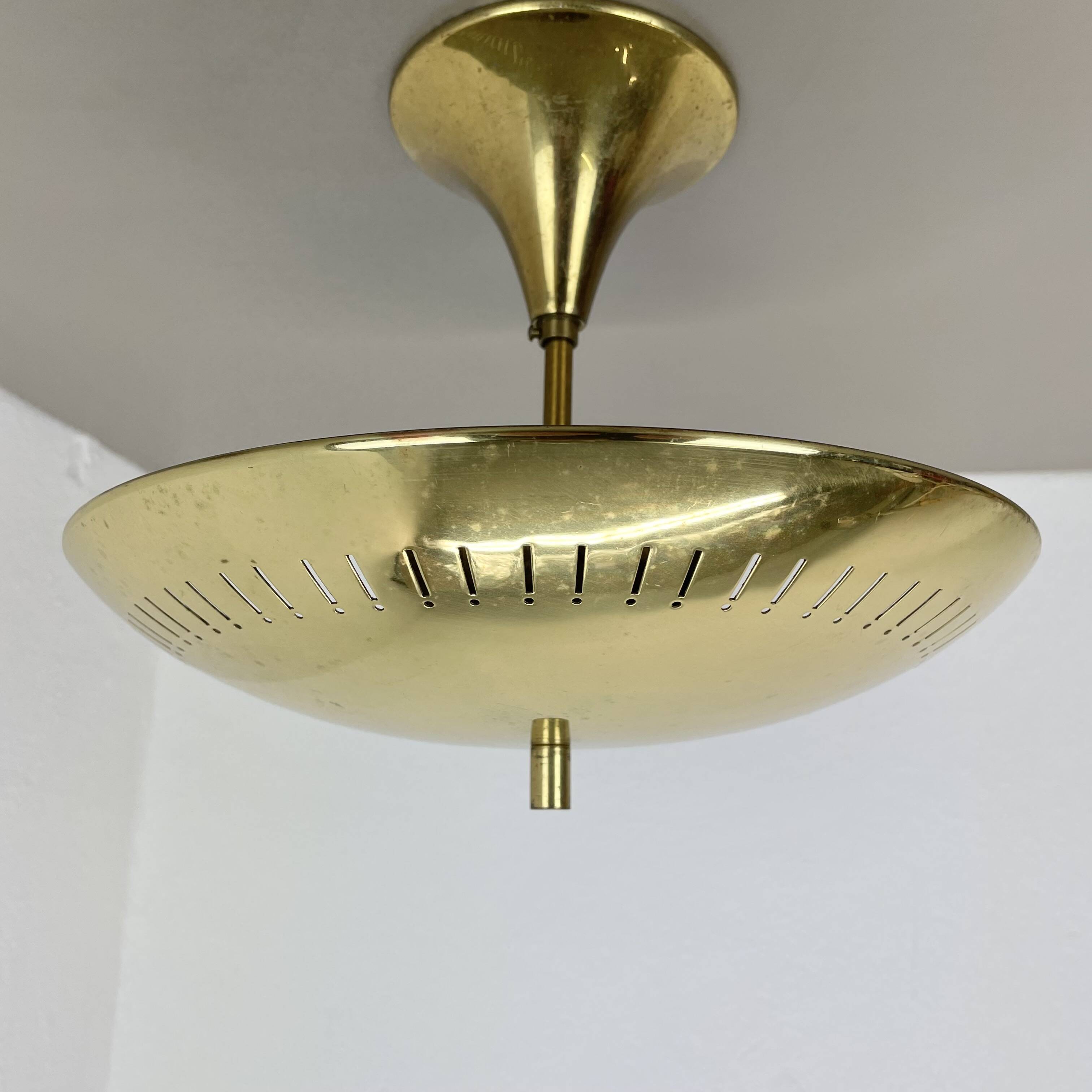 unique round  Brass Gino Sarfatti Style Ceiling Light Flushmount, Italy 1950s