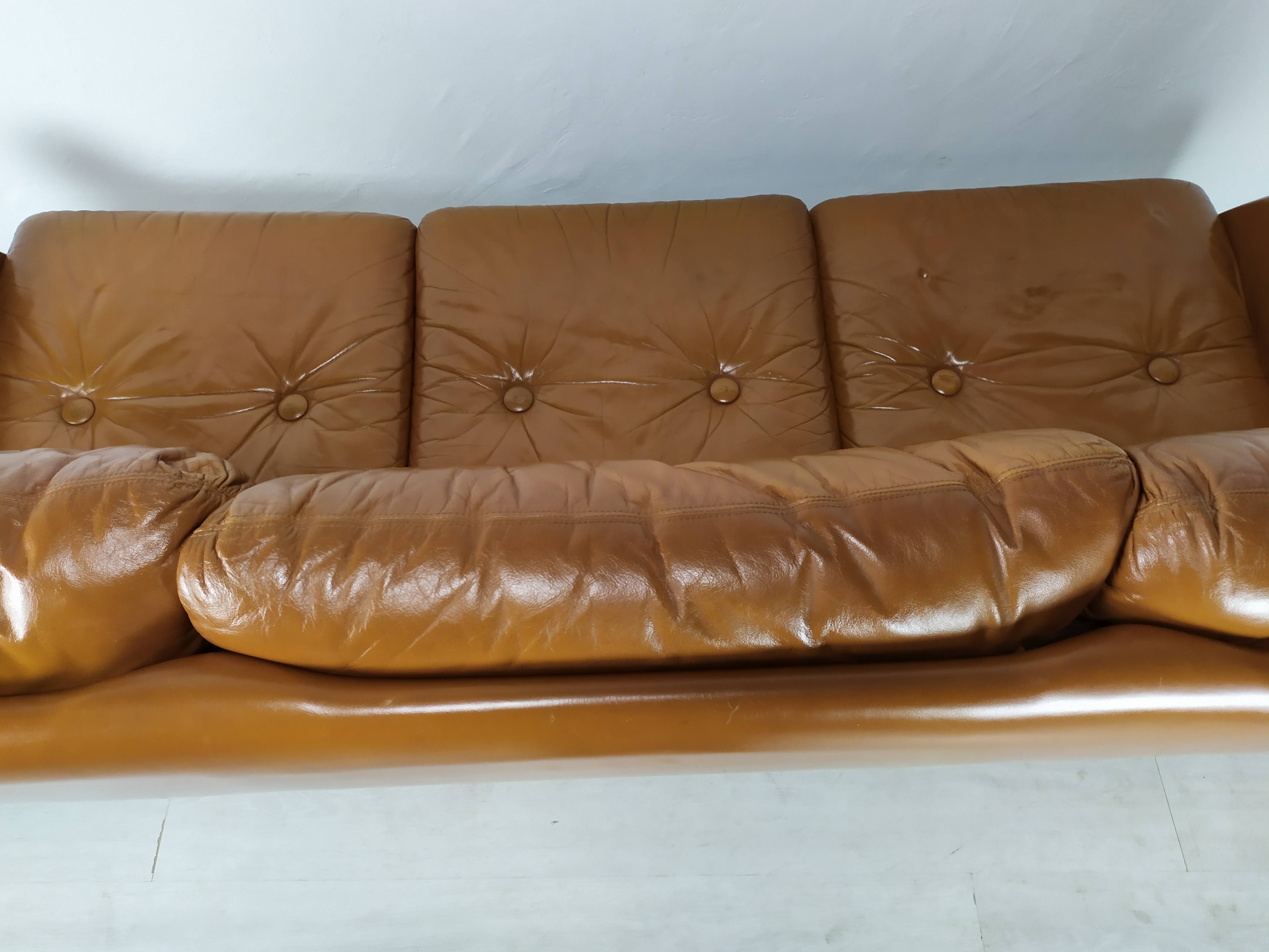 Scandinavian fawn leather sofa