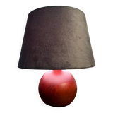 Small walnut wood ball lamp with velvet shade