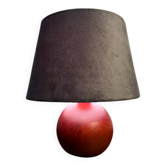 Small walnut wood ball lamp with velvet shade