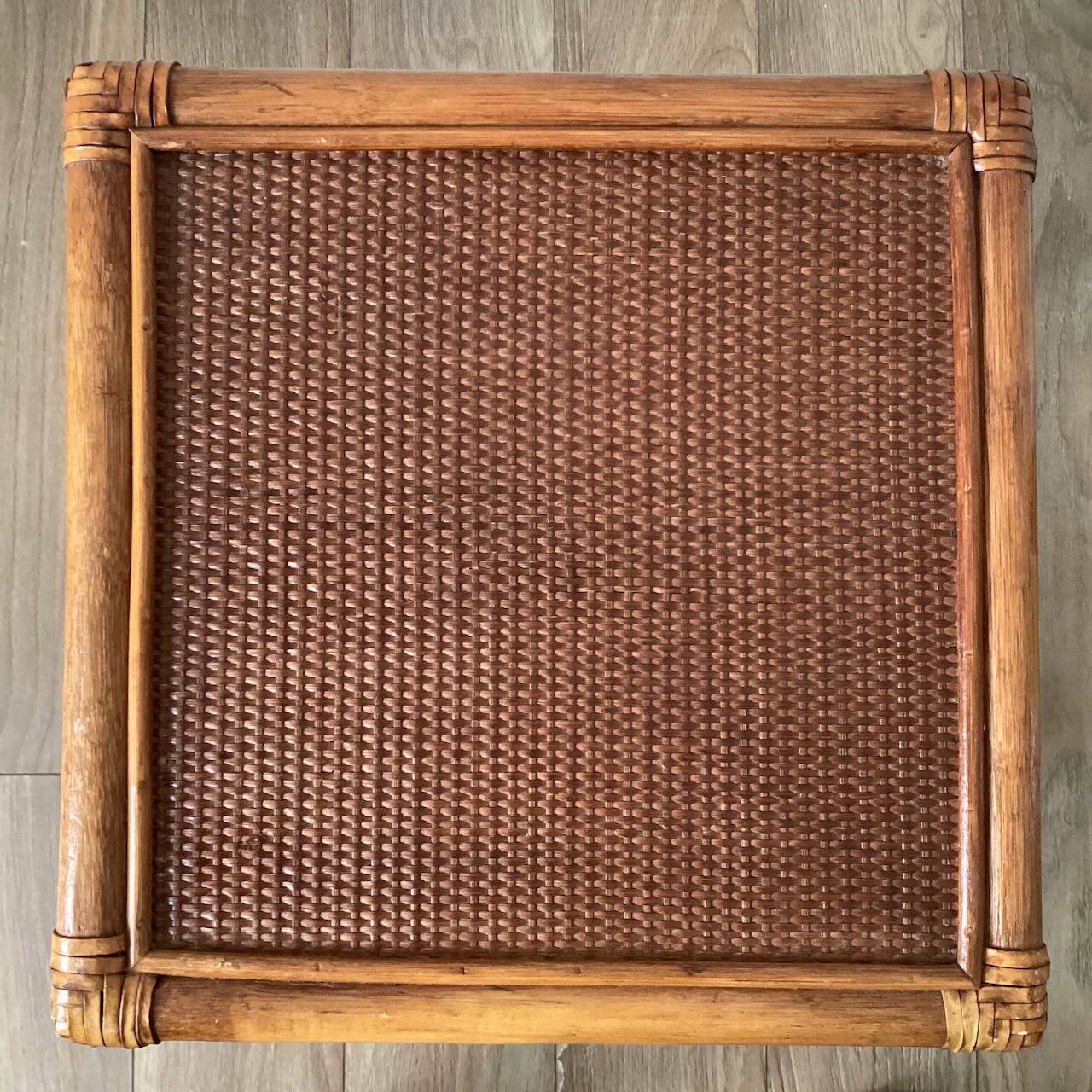 Vintage woven rattan and wicker bedside table