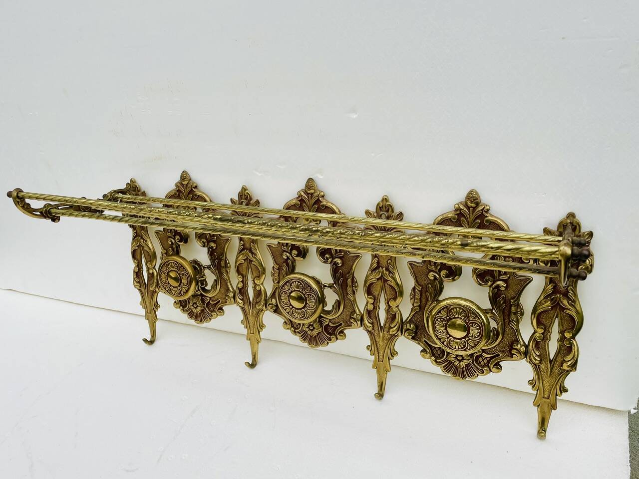 Bronze Coat Rack and Wall Shelf, Vintage, Louis XV Style