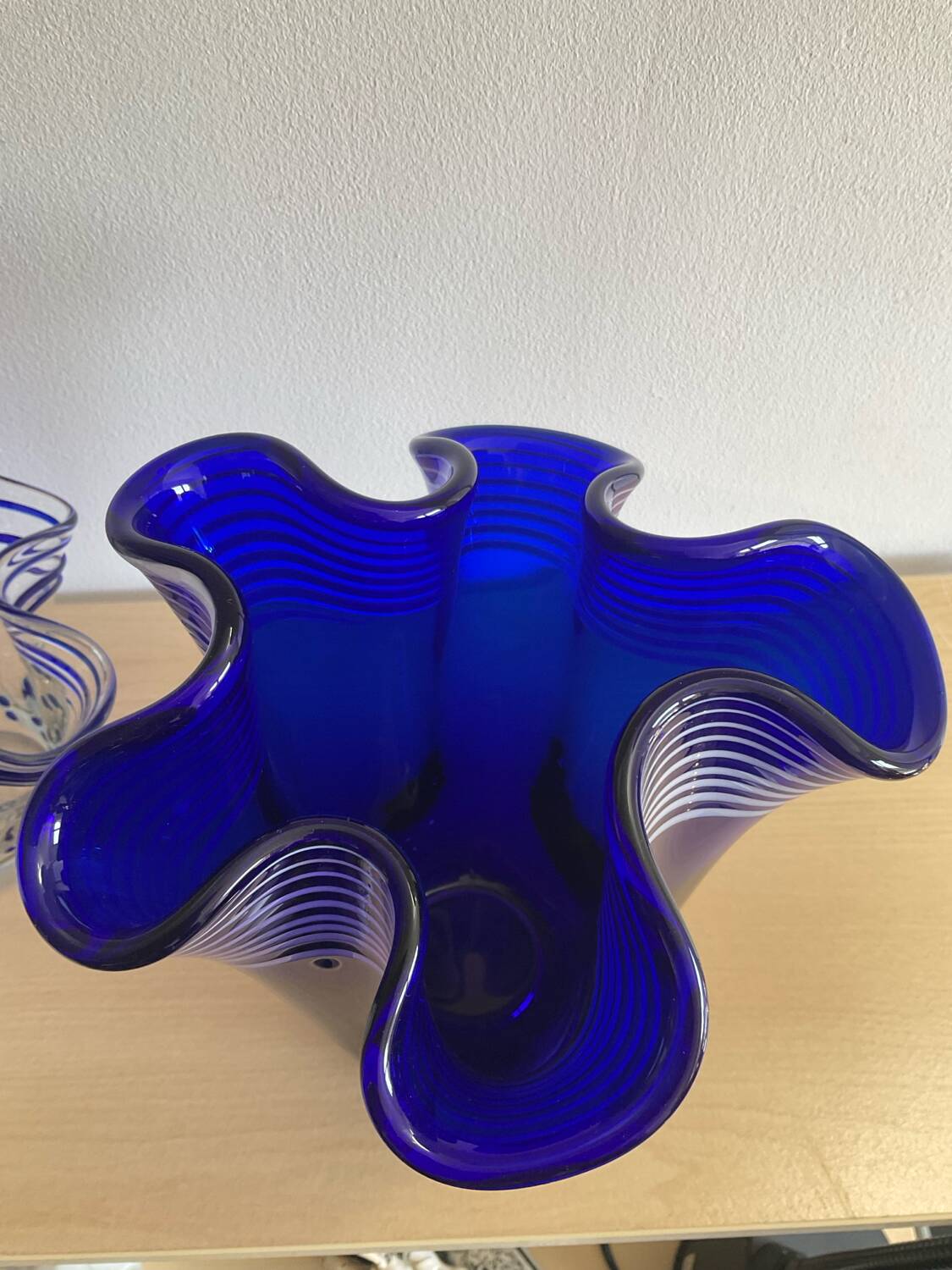 Trio of vintage blown glass handkerchief vases