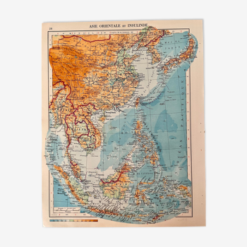 Ancienne carte de l'Asie orientale et de l'Insulinde de 1945