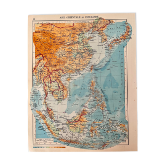 Ancienne carte de l'Asie orientale et de l'Insulinde de 1945