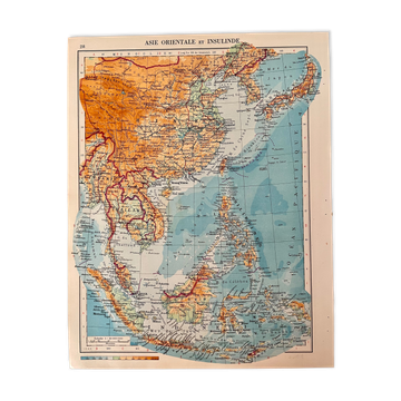 Old map of East Asia and Insulinde from 1945