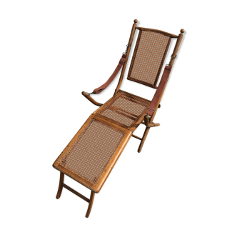 Chaise longue bois & cannage