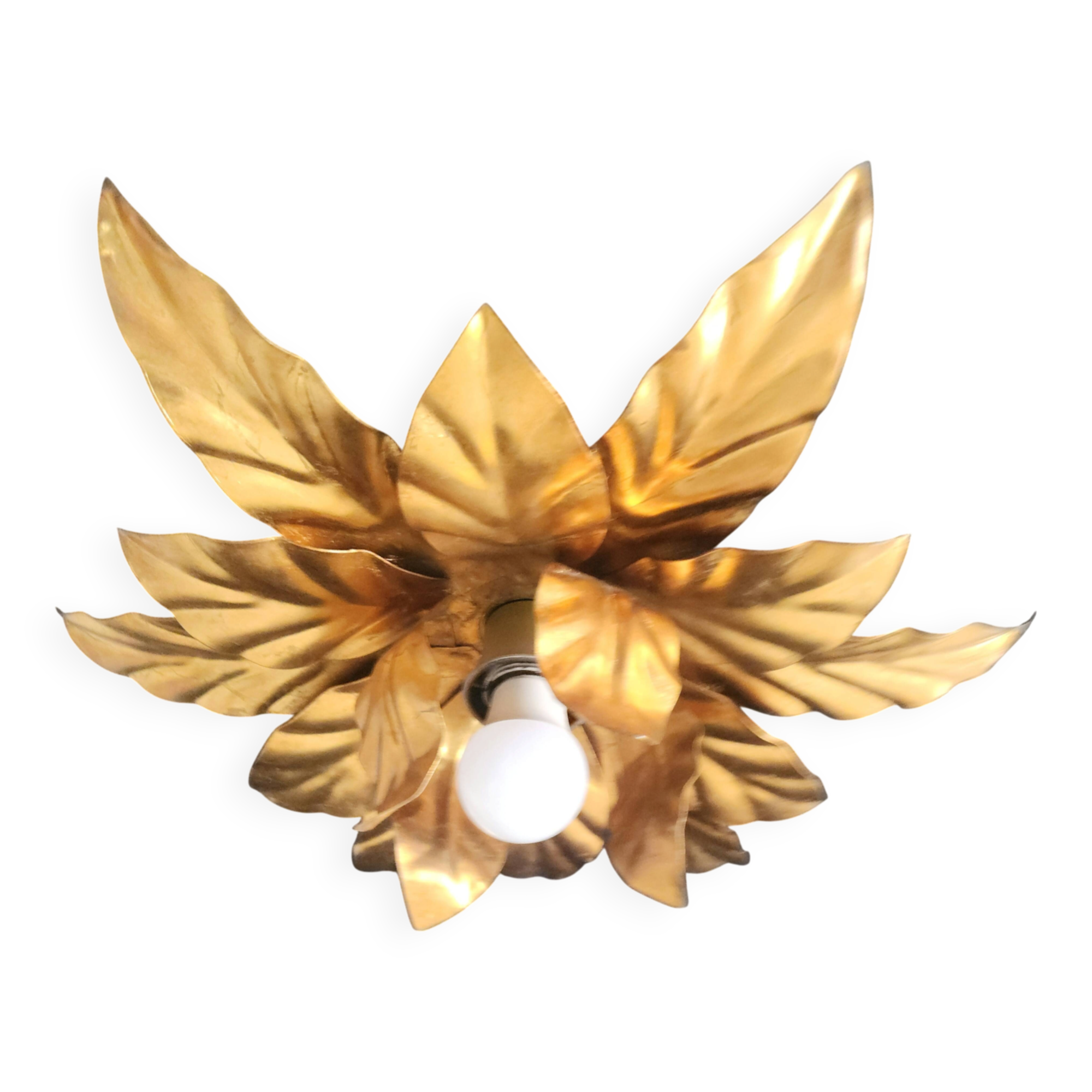 Italian gilded gold leaf Florentine ceiling lamp in Hans Kögl style