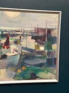 Large Original Swedish Oil on Canvas – “Port” by Finn Hillerup – Signed – Vintage & Framed