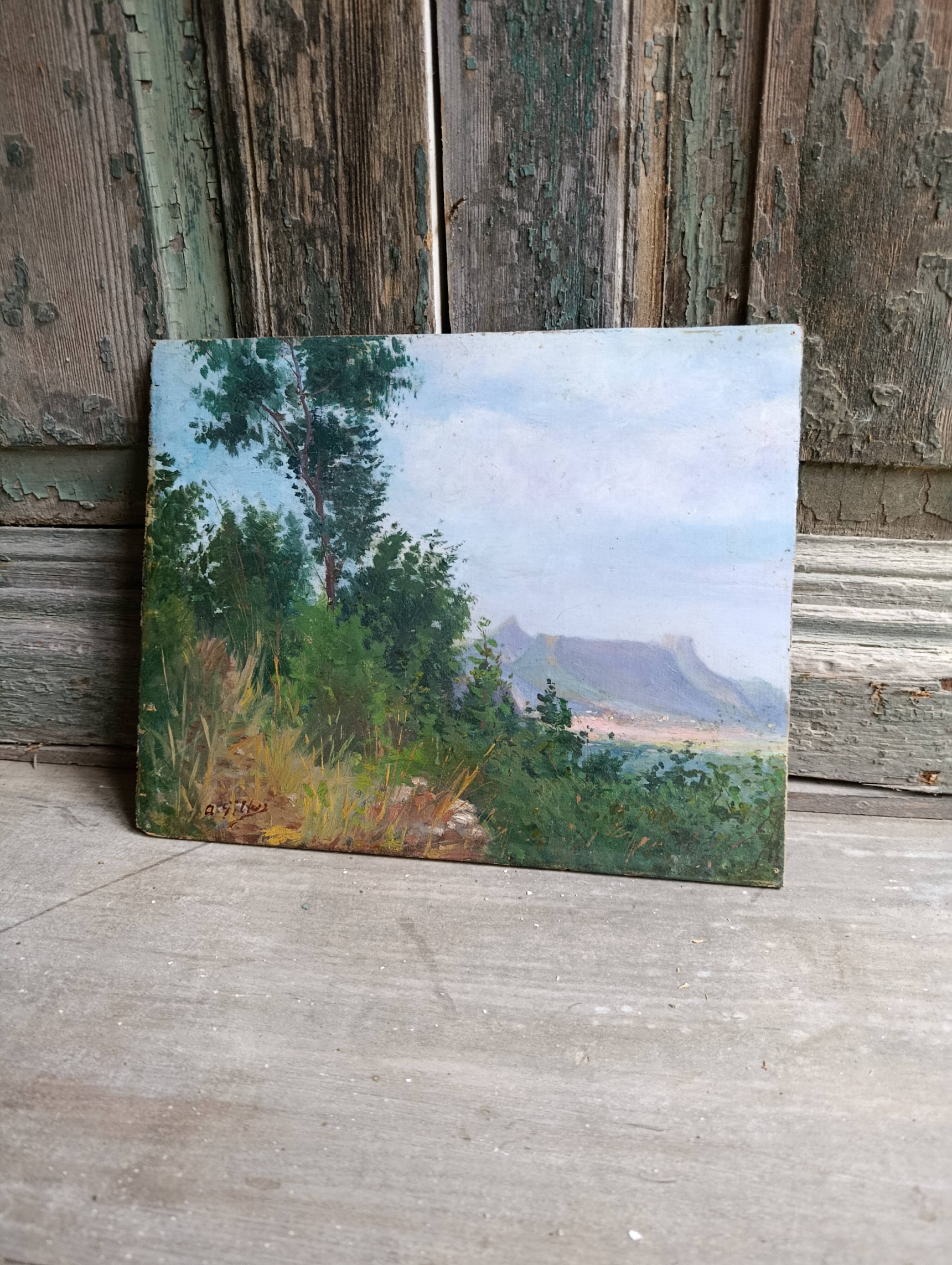 French vintage oil painting on board, signed A. Gillaz