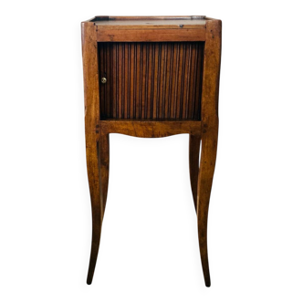 19th century curtain bedside table in solid walnut, pegged and stamped AR