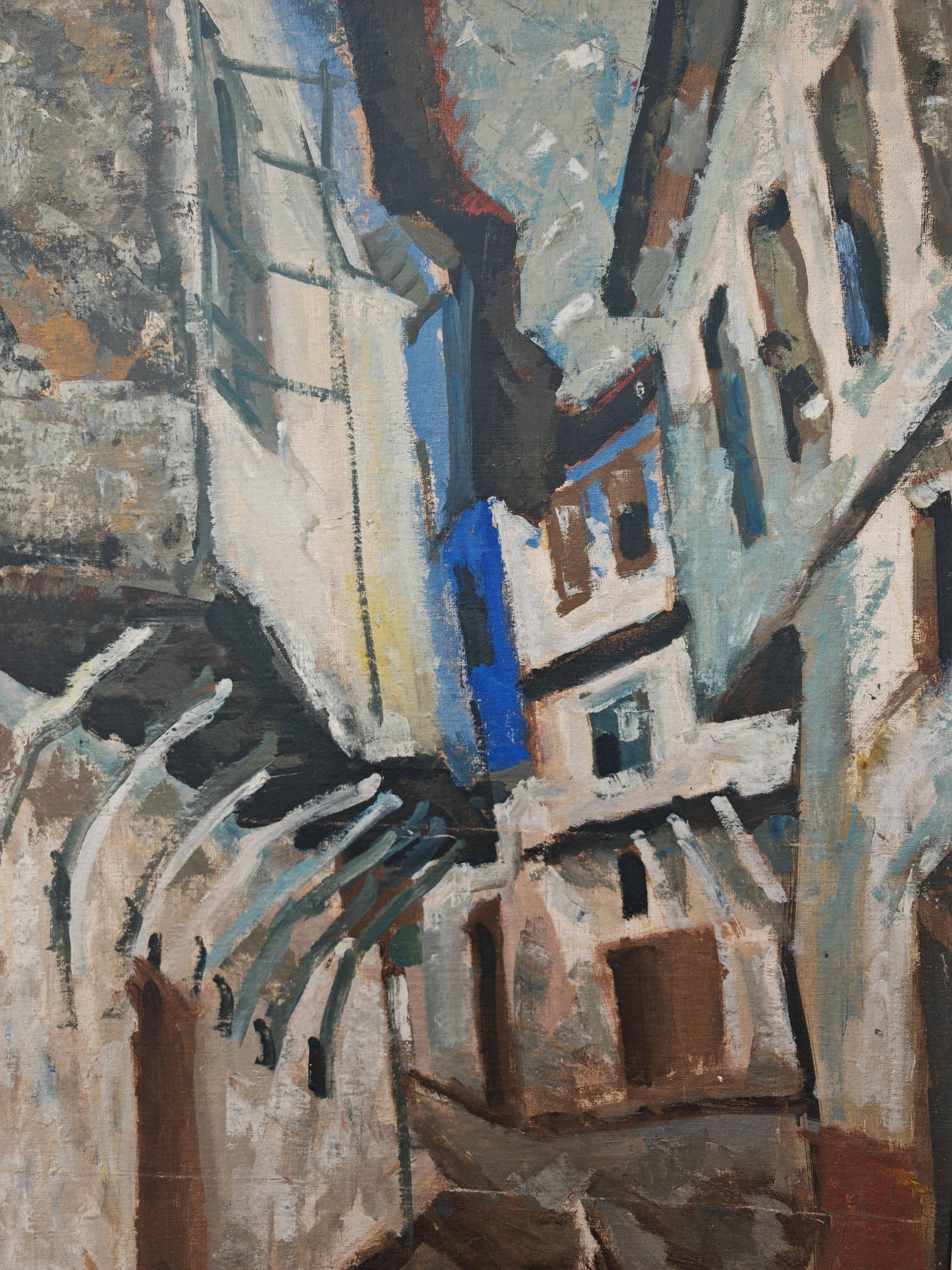 Modernist oil on canvas "Ohrid" by Aleksandar Jeremic Cibe, 1959