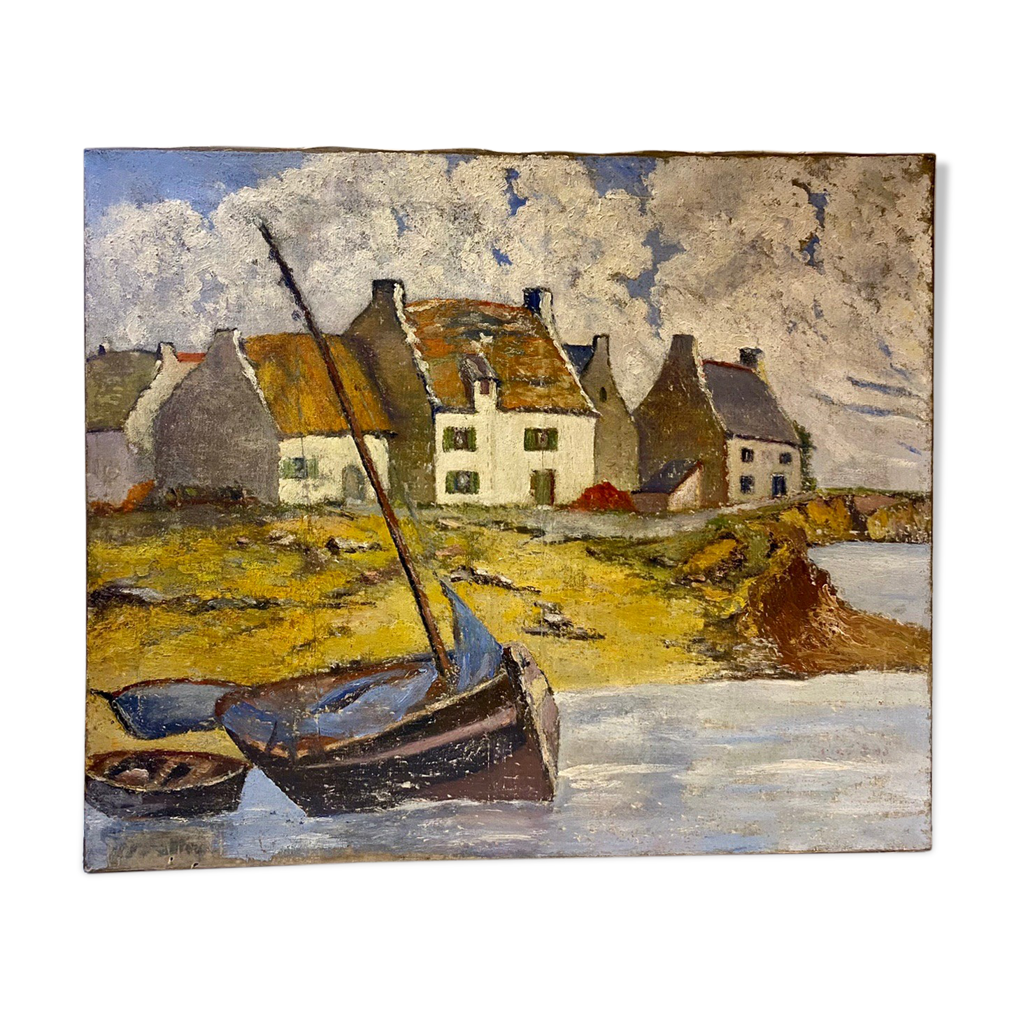 Tableau ancien , paysage breton xx siècle