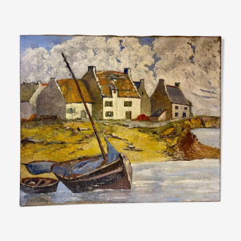 Old painting, Breton landscape XX century
