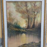 Paysage huile sur toile, fin du 20ème siècle