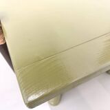 Glossy olive green lacquered dining table — DLG Georges Robert, Circa 1970