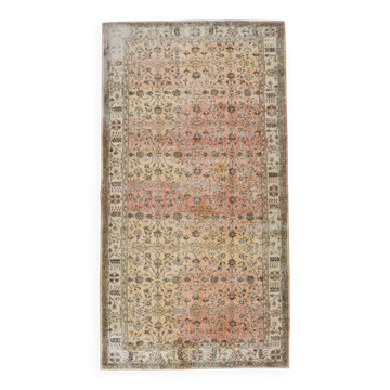 5x9 Bordered Floral Turkish Vintage Area Rug, 159x290Cm