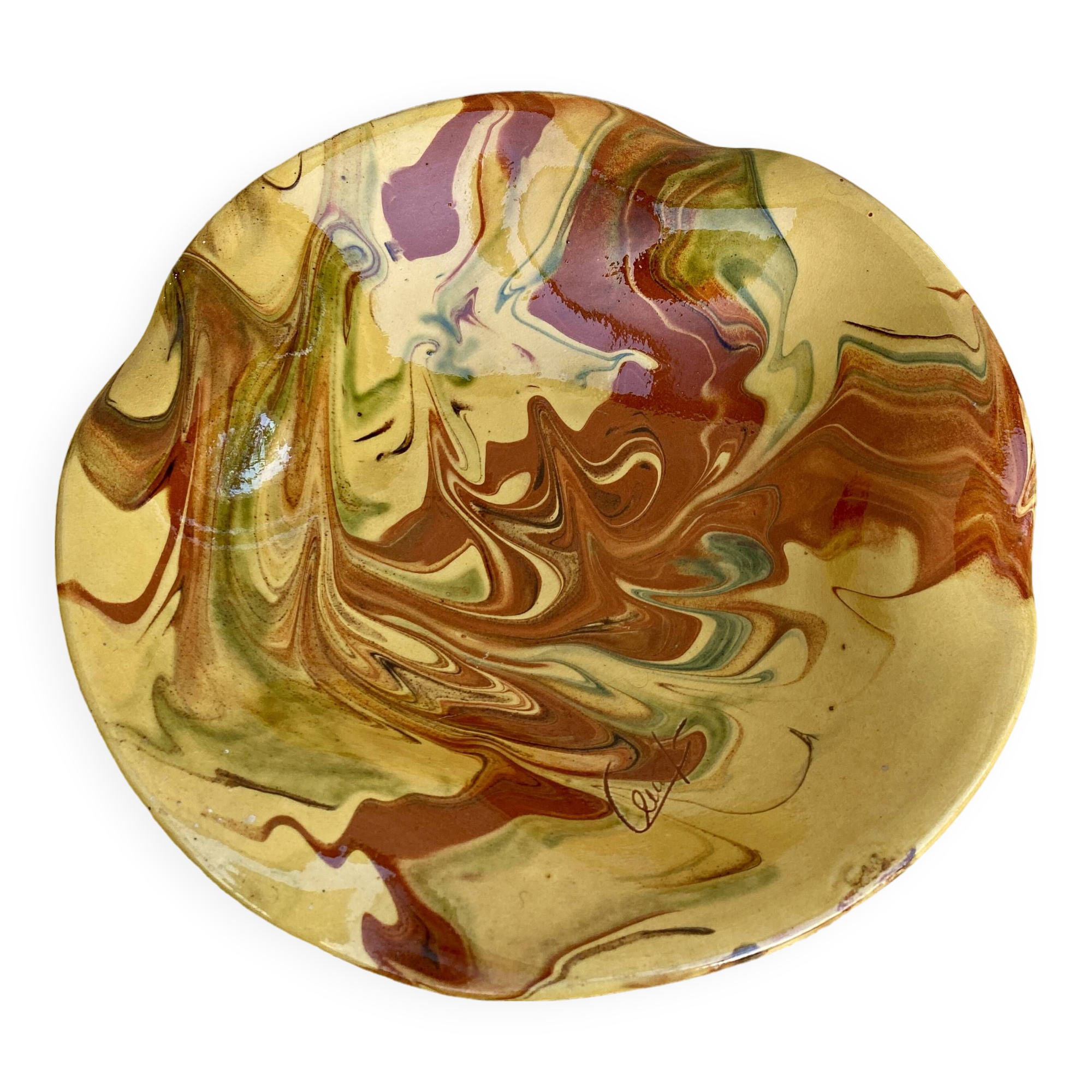 Dish on foot, glazed Provençal ceramic