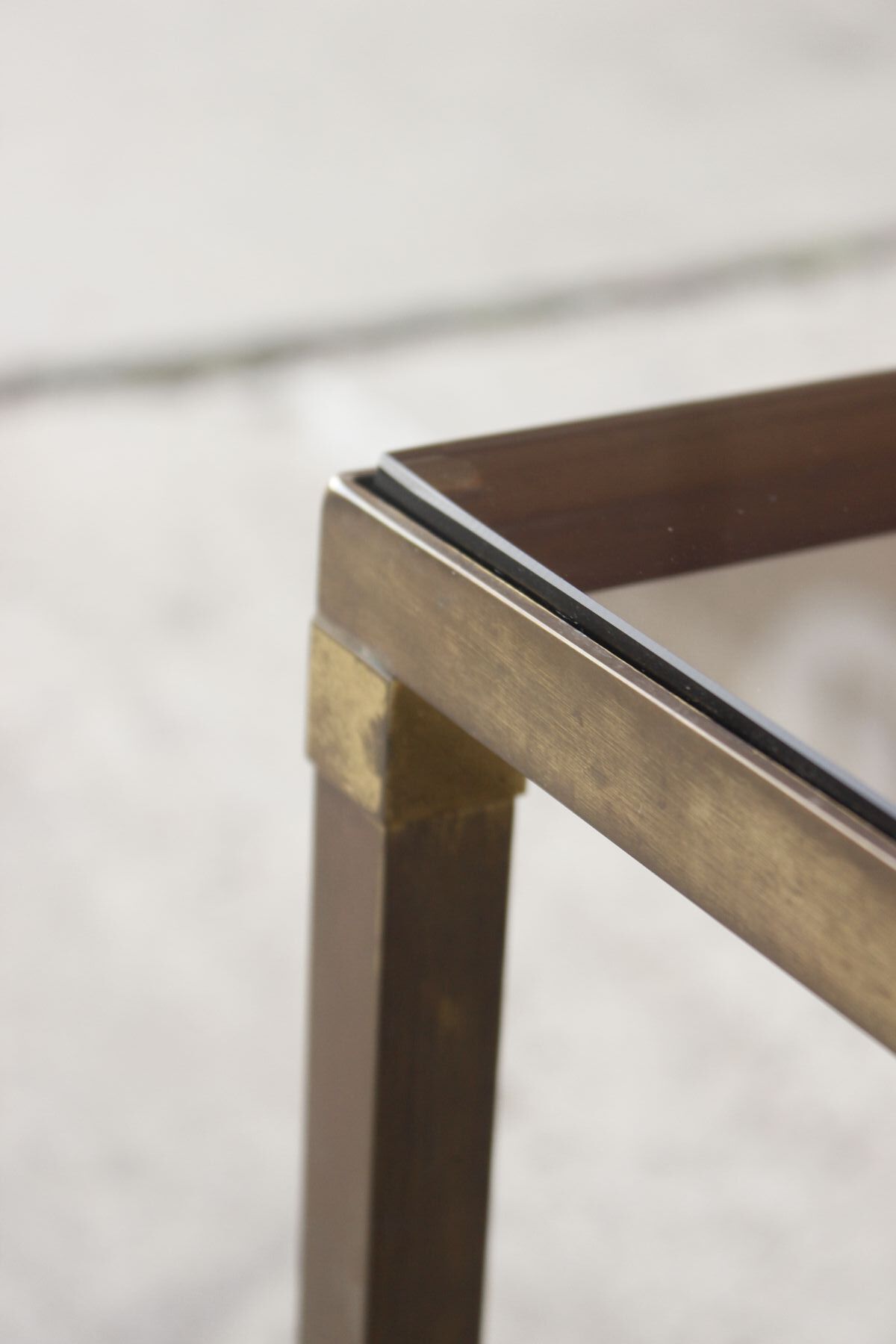 Table coffee in brass, bronze and smoked glass, France, 1950