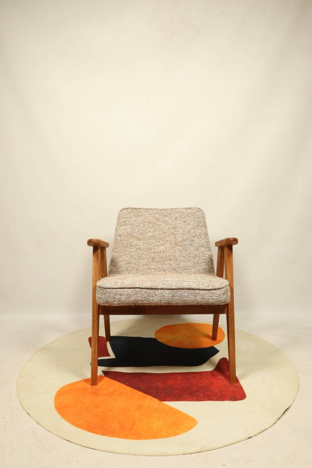 Vintage armchair brown granola oak wood design by Chierowski 366
