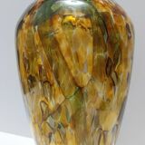 Grand vase en verre de Murano jaune et vert attribué à Fratelli Toso avec aventurine