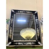 21st Century Venetian Black Floreal Hand-Carving Wall Mirror in Murano Glass