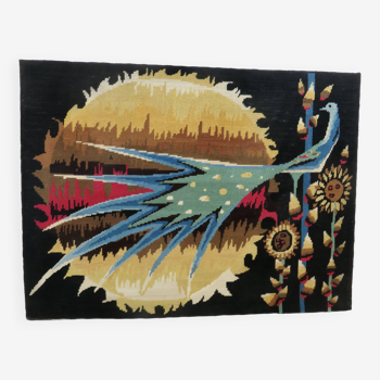 Tapestry, futuristic canvas "the blue bird" vintage 1960 1970