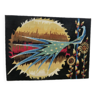 Tapestry, futuristic canvas "the blue bird" vintage 1960 1970