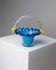 Blue Murano Glass Handle Bowl with Yellow Flowers - Vintage 1970s Italian Mid-Century Decor