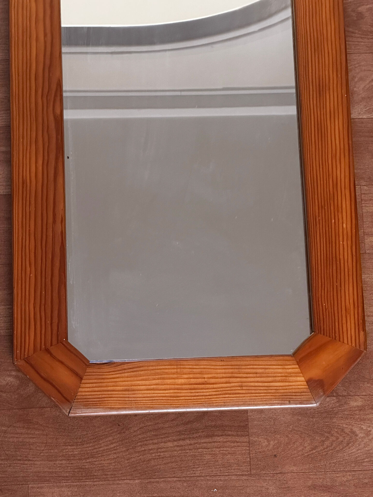 Large octagonal wall mirror in pine, 1970s – 103 × 40 cm