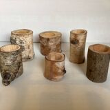 Six wooden candlesticks