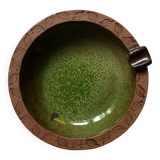 Vintage green enameled ceramic ashtray signed.
