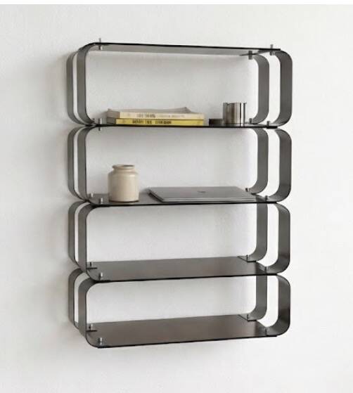 Stainless steel and smoked glass shelves by Donald Singer