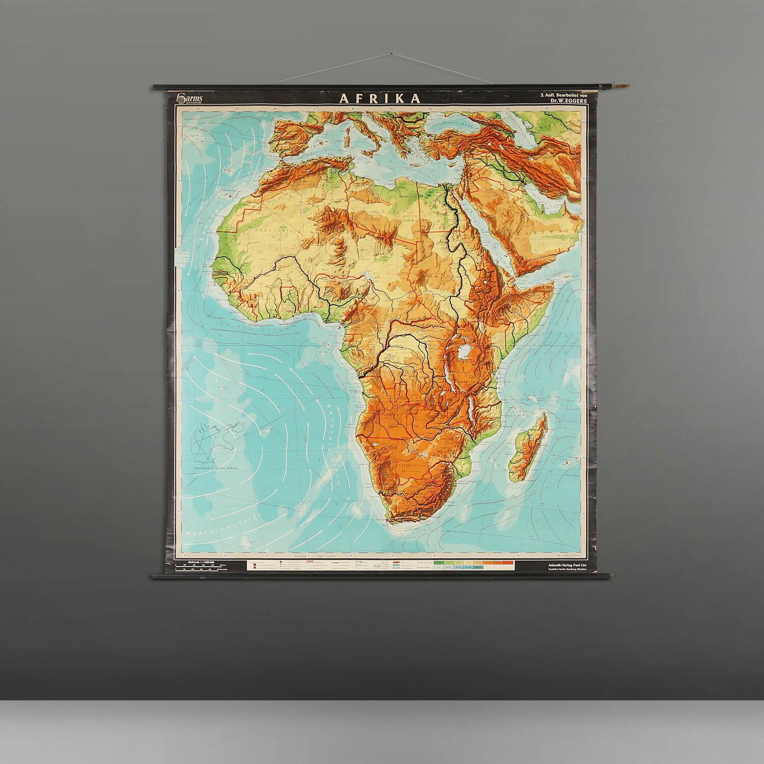 Large Educational Wall Chart or Map of Africa, Germany 1950s