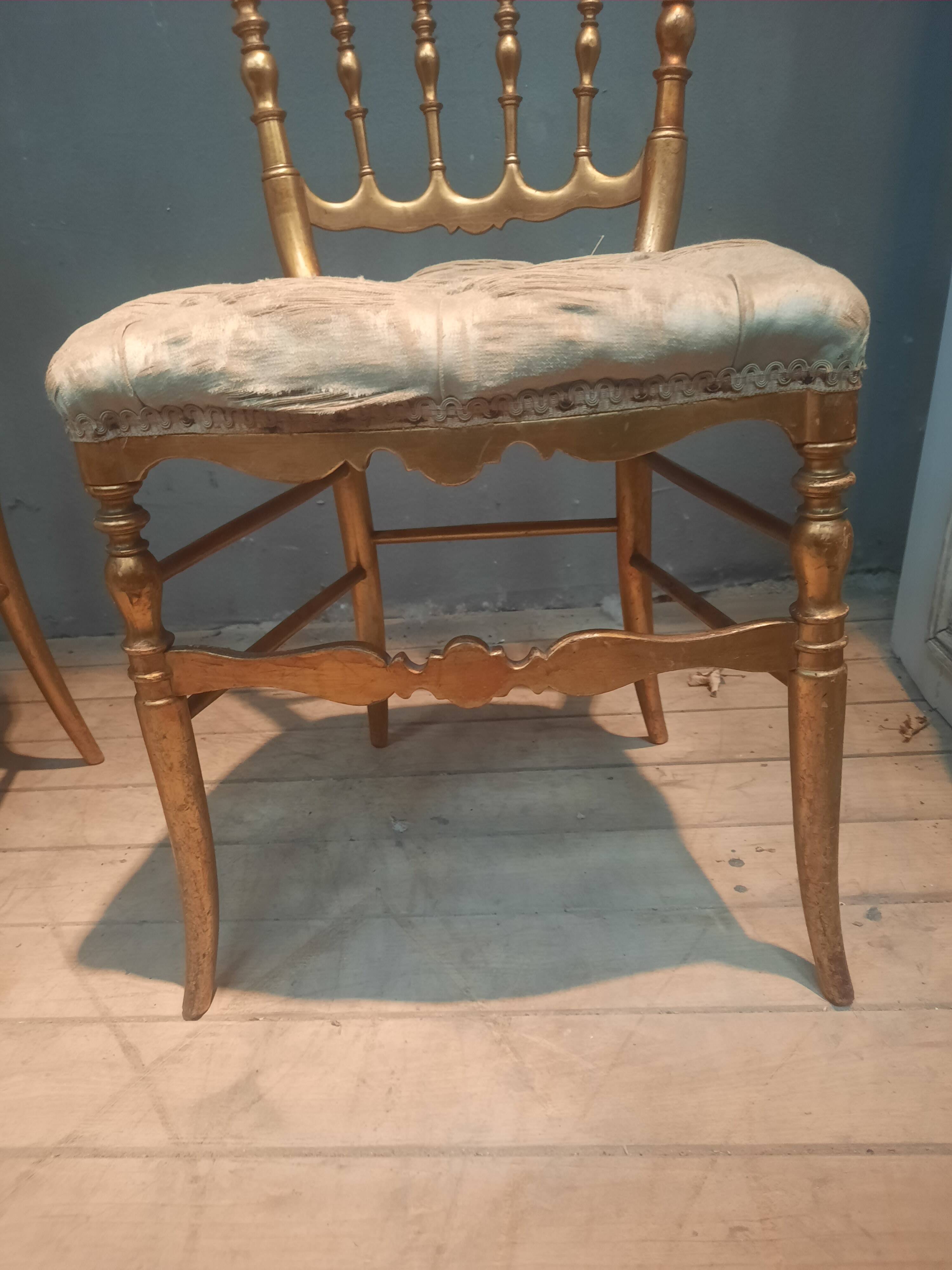Set of 3 Napoleon III chairs in gilded wood