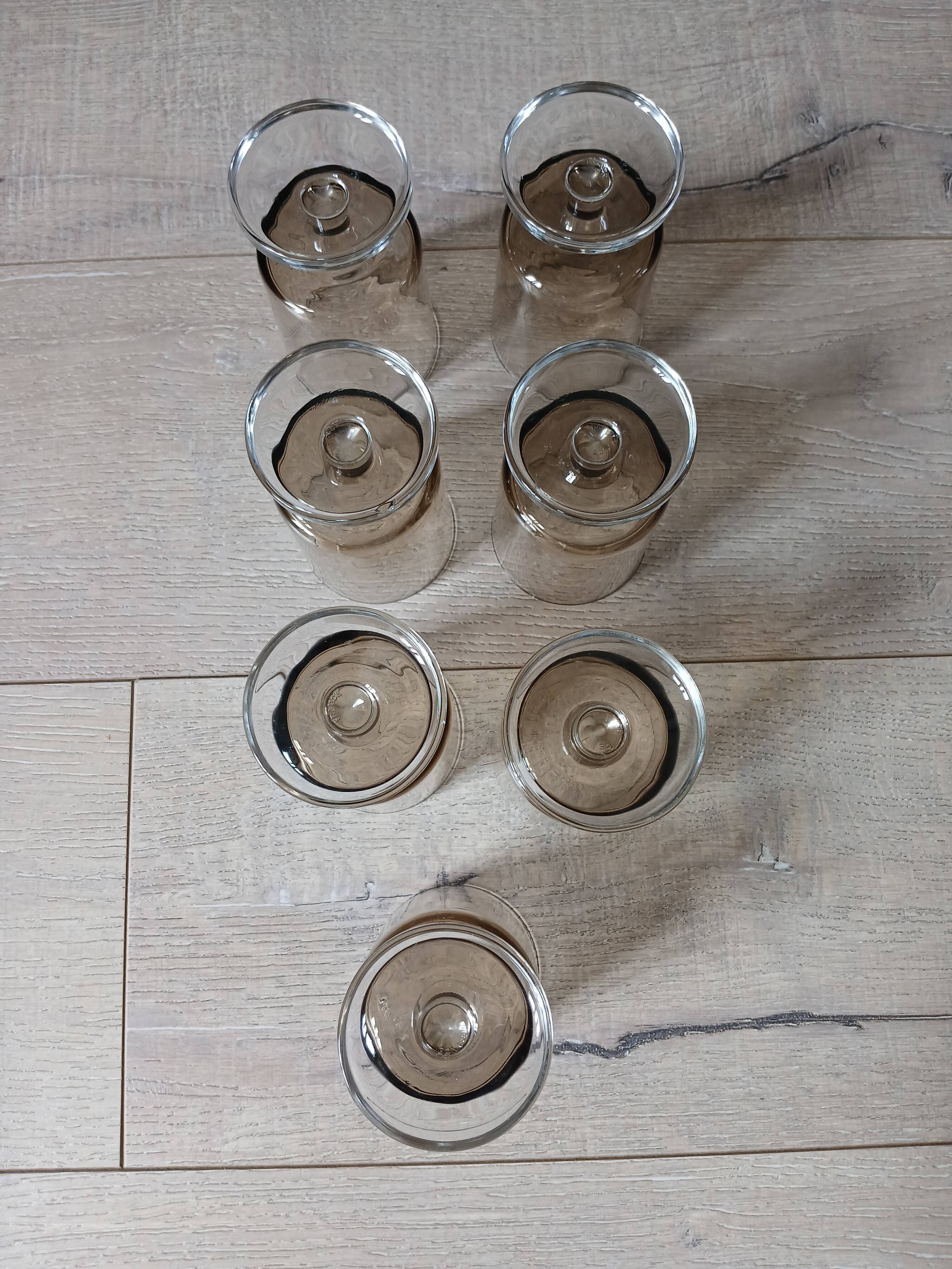 7 vintage stemmed glasses in smoked glass
