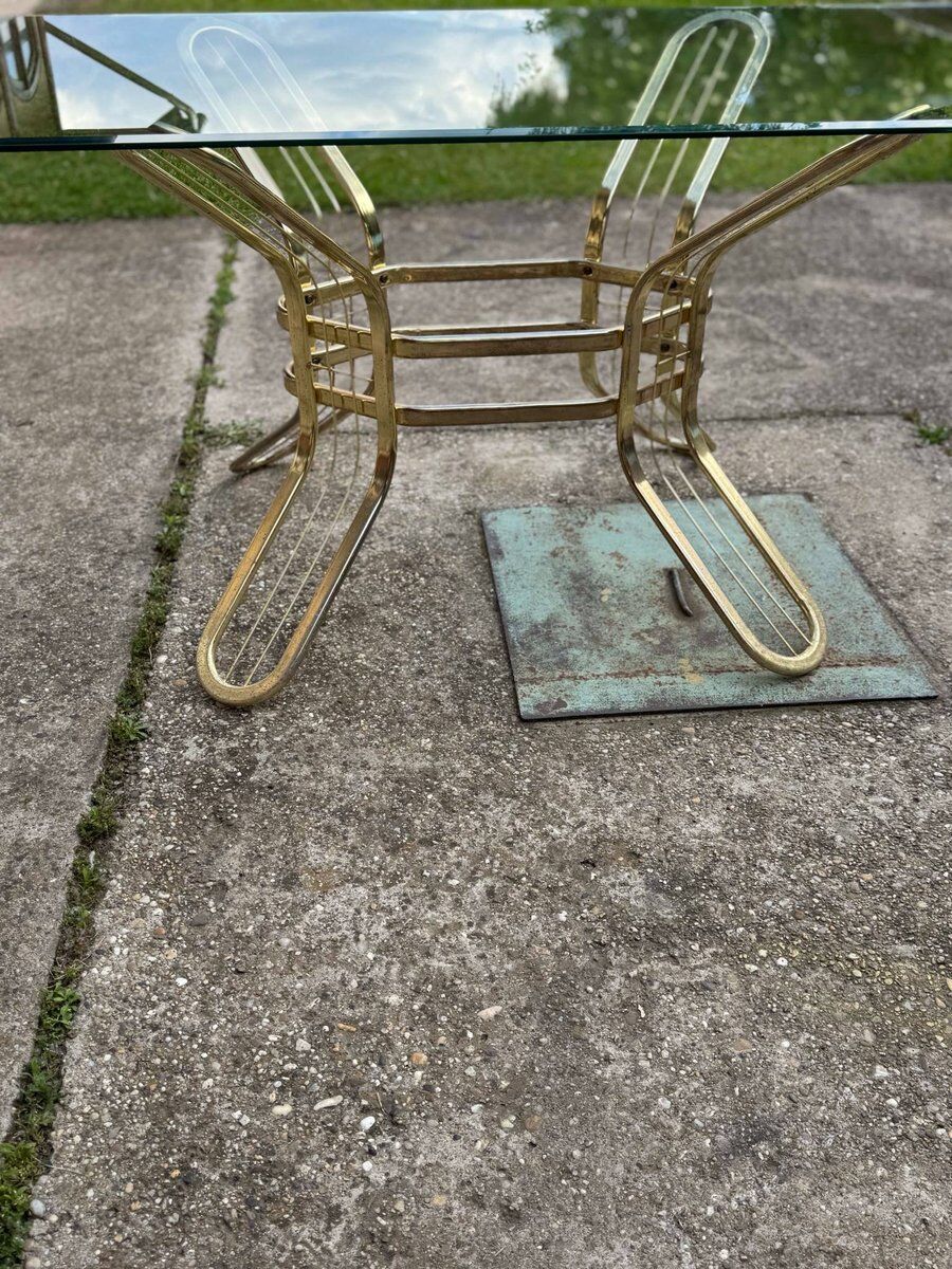 Brass and glass dining table, Italy, 1970s