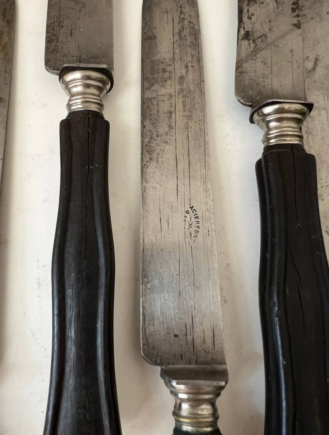 Set of 11 blackened wood table knives Napoleon III XIX